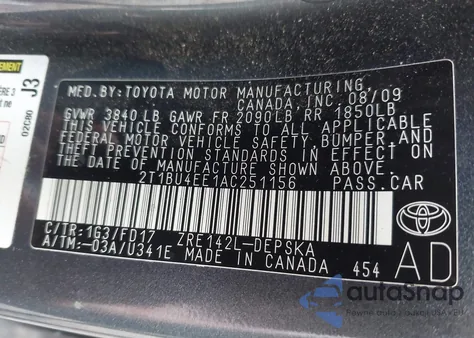 2010 Toyota Corolla S z USA, uszkodzony, nr VIN 2T1BU4EE1AC251156